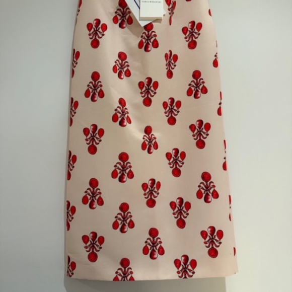 EMILIA WICKSTEAD Lorinda Printed Faille Midi Skirt In Pink and Red BNWT Size 4 - Picture 1 of 14